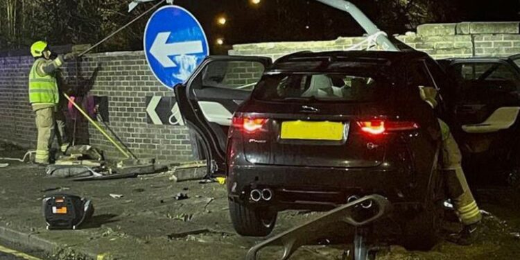 Car crashed into brick wall in Harrow as man arrested for drink driving Car crashed into brick wall in Harrow as man arrested for drink driving