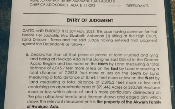 Court Document Surfaces; Grants All Hwakpo Lands To Akwerh Family Court Document Surfaces; Grants All Hwakpo Lands To Akwerh Family