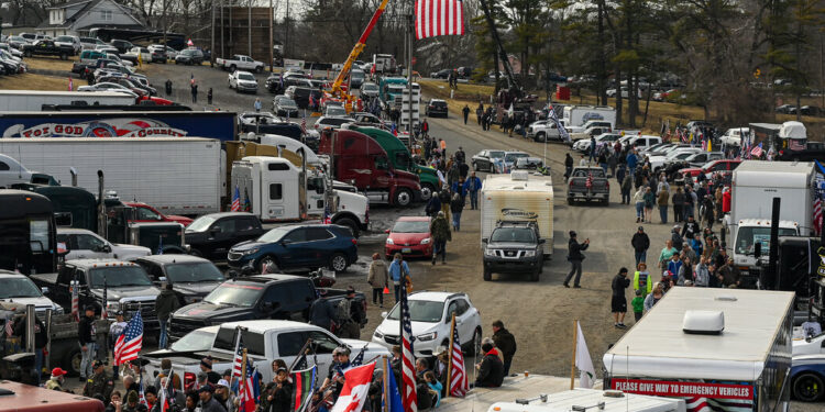 Truckers protesting Covid mandates encircle Washington, D.C., on the Beltway. Truckers protesting Covid mandates encircle Washington, D.C., on the Beltway.
