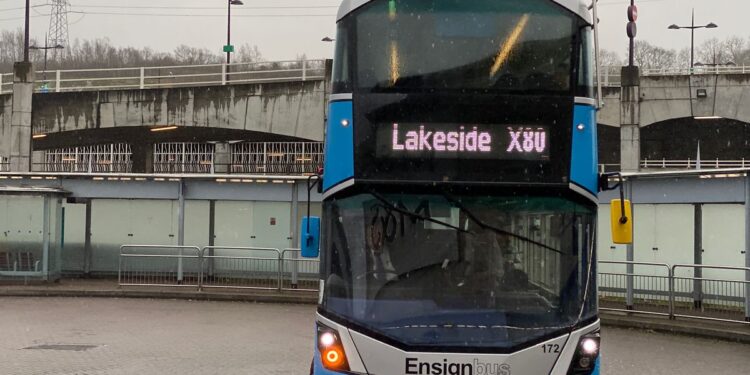 The only bus route to use the Dartford Crossing with spectacular views of London and the River Thames The only bus route to use the Dartford Crossing with spectacular views of London and the River Thames