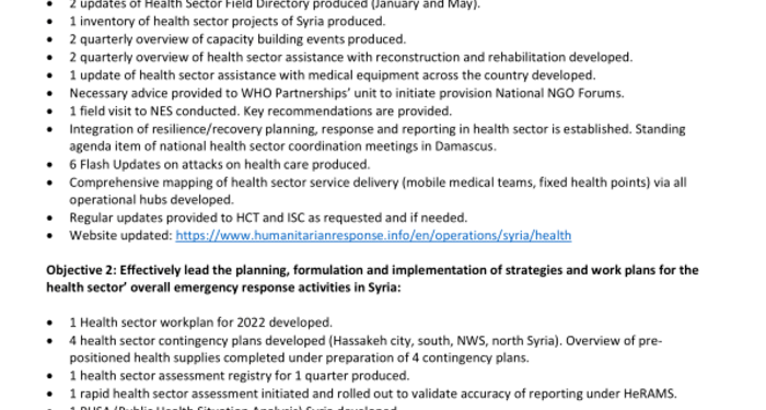 Key health sector Syria achievements, January – July 2022 – Syrian Arab Republic