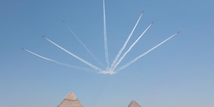 Egypt, South Korea aircraft perform air show over Giza Pyramids
