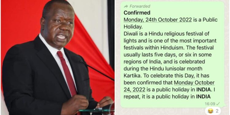 Diwali: Fred Matiang’i Dismisses Claims Monday, October 24, Is Public Holiday Diwali: Fred Matiang’i Dismisses Claims Monday, October 24, Is Public Holiday