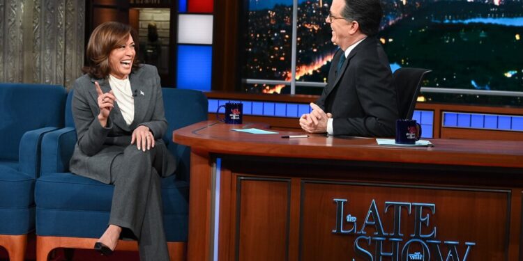 Kamala Harris Stops By to Chat With Stephen Colbert